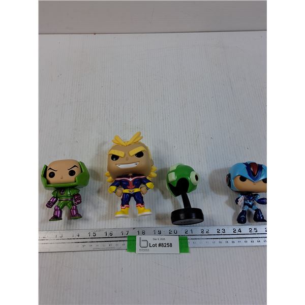 (4) Funko POP Figurines: Lex Luther, All Might, Mega Max (Gameverse), Capcom Mega Man