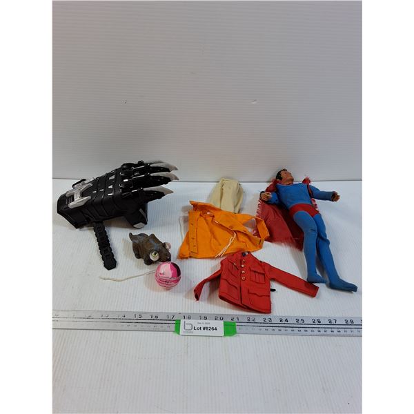 Black Panther Glove, Superman Doll w/Clothes, Tricertops & Ball Toy