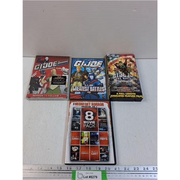 (4) DVDS & VHS: GI Joe, Midnight Horror Movie Set