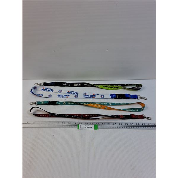 (4) Sports Lanyards: Blue Jays, Seahawks, Dolphins, Texans