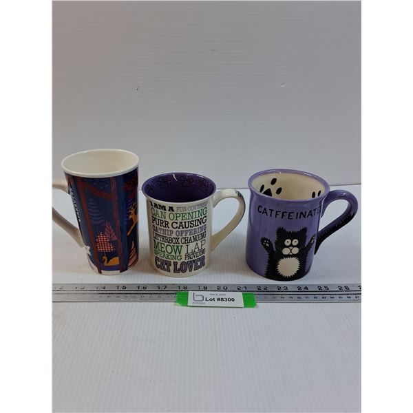 (3) Mugs: Cat Themed & Starbucks