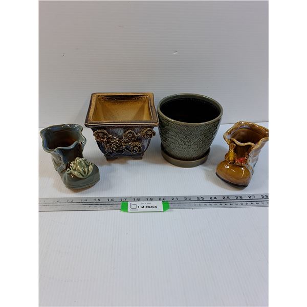 (4) Vases: Boots & Square & Round