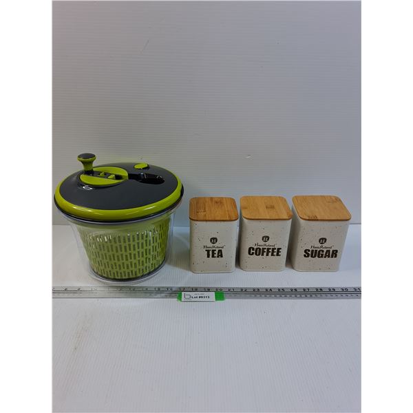Think Kitchen Salad Spinner & (3) Kitchen Canisters (Haus Roland)