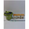 Image 1 : Think Kitchen Salad Spinner & (3) Kitchen Canisters (Haus Roland)