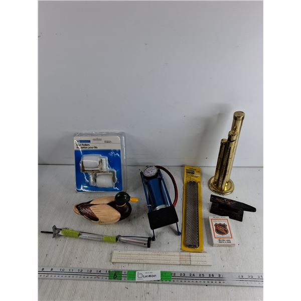 Bed Rollers, Foot Air Pump, Coin Bank, Mini Anvil, Playing Cards, Ceramic Duck, Misc