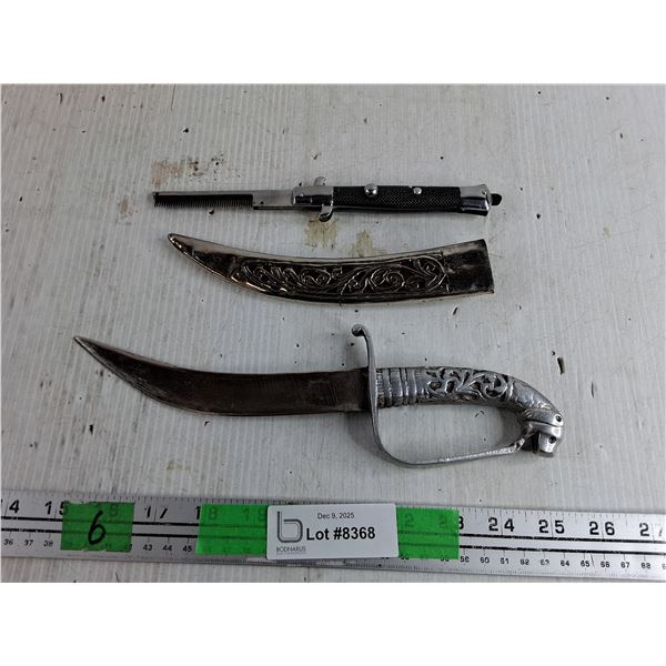 Decorative 7" Fixed Blade Knife, Switchblade Style Hair Comb