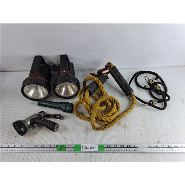 Flashlights, Tow Rope, Bungee Cords, Watering Nozzle