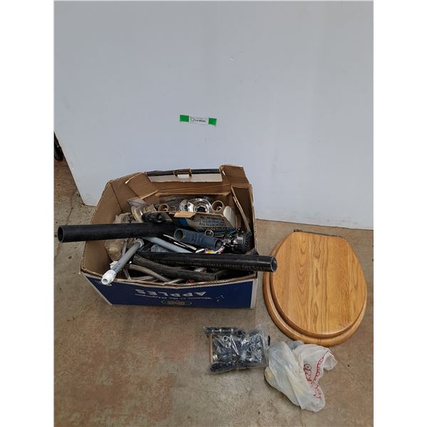 Various Plumbing Supplies, Wooden Toilet Seat Cover, Fittings, Misc, Cannot Ship