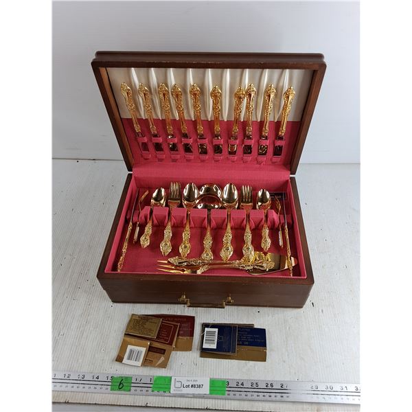 Eaton Haddon Hall Gold Plated Silverware Set - Dining Forks, Spoons, Knives, Cannot Authenticate