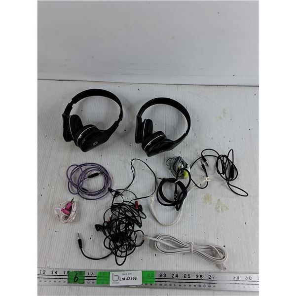 Various Headphones, Ethernet Cable, Aux Cables - As Is