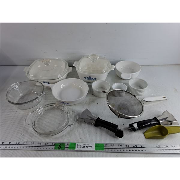 Casserole Dishes with Lids, Strainer, Tupperware Measuring Scoop, Pan Handles, Misc - PICK UP