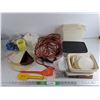 Image 1 : Tupperware Containers, Extension Cord - Approx 9', Plastic Spatula, Measuring Pitcher, Misc