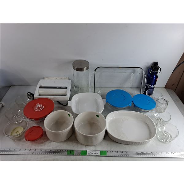 Casserole Dishes, Snack Factory Sandwich Maker, Water Bottle, Glass Bowls, Kitchen Storage Canister