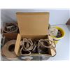 Image 3 : Assorted Hardware, Plastic Crate 13" x 16" x 11", Rope, Door Stoppers, Furniture Wheels, Misc