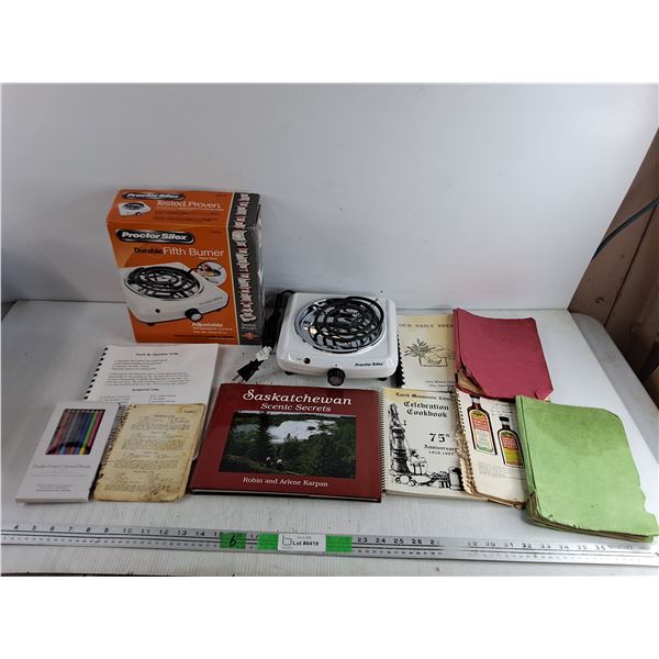 Proctor Silex Durable Fifth Burner - Powers On, As Is, Cookbooks, Coloured Pencils