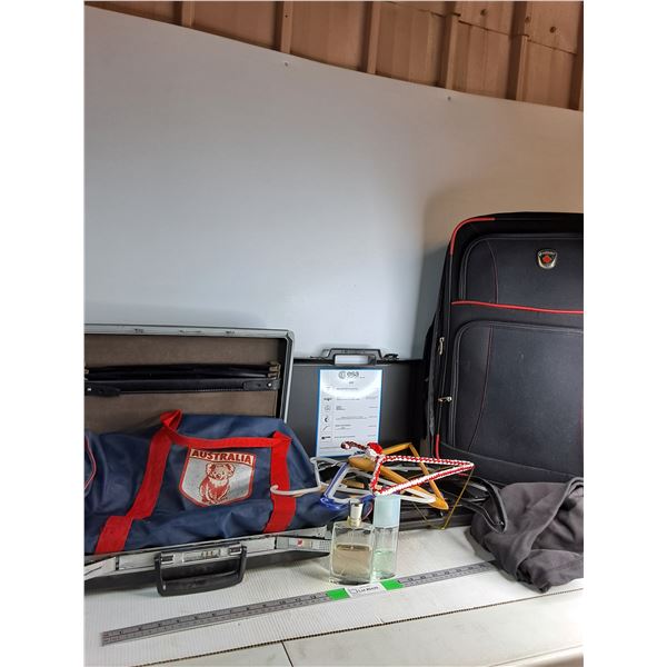(2) Briefcases, Suitcase, (2) Cologne, Hangers, Duffle Bag,Sweat Pants (black) Misc- Cannot Ship