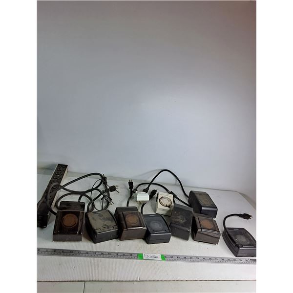 (8) Outdoor Plug Timers,Power Bar ( as is),  Misc- PICK UP