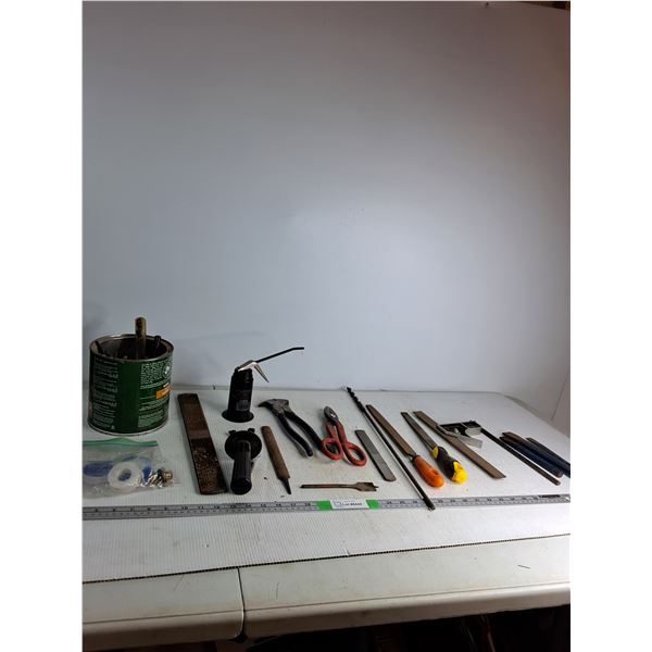 Tin Snips, Files,  Level, Various Drill Bits, Misc
