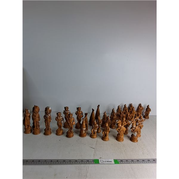 A Set Of Ceramic Carved Figurine Chess Pieces