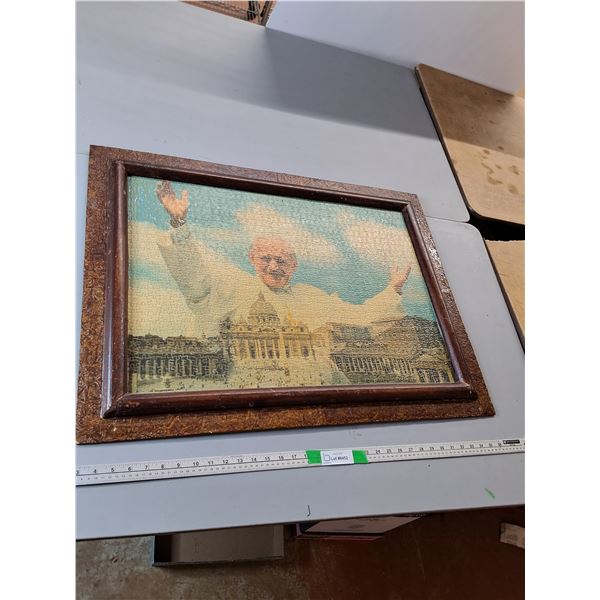 Completed Puzzle Of The Pope In Picture Frame 34"x26"- Cannot Ship