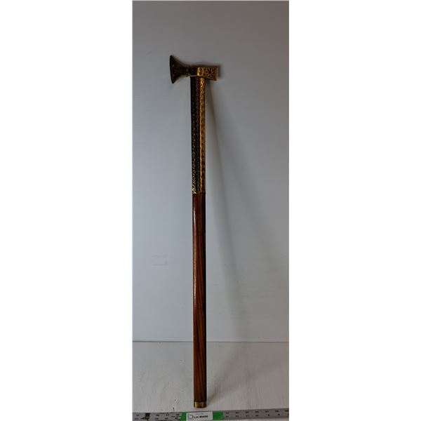Wood & Brass Shepherd's Axe/Cane 36.25", Cannot Ship