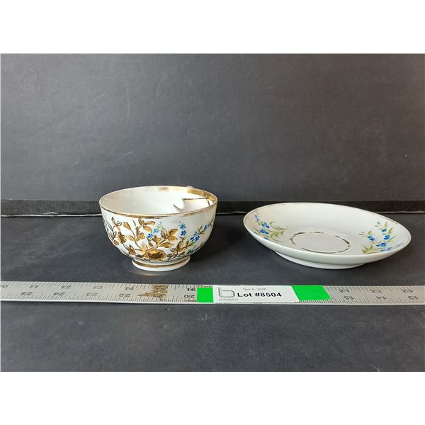 Porcelain Mustache Teacup & Plate
