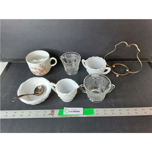 Dish Lot- Sugarbowl, Creamer, Mustache Teacup, Misc.