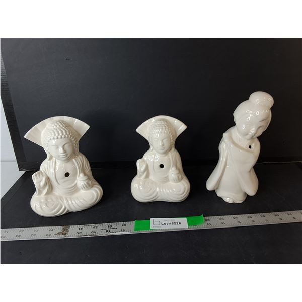 (3) Ceramic Buddha Style Incense Holders Up to 8"