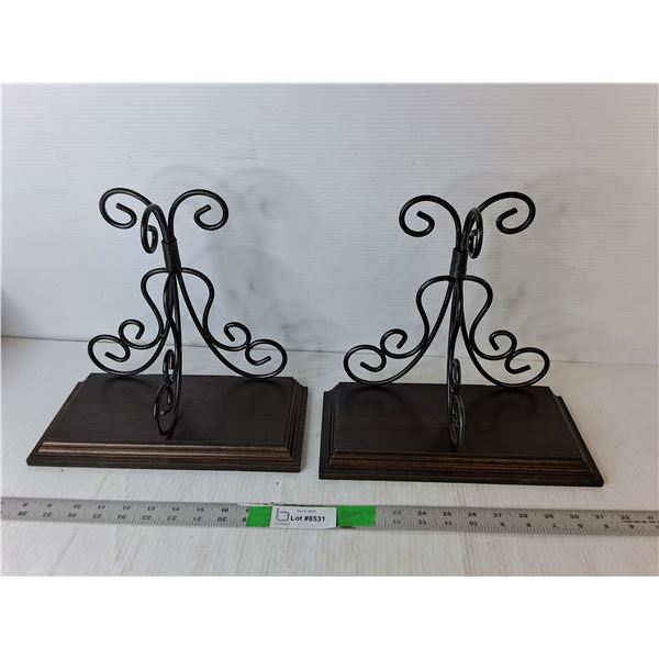 (2) Wood and Metal Bookends 12" Long x 11" Tall