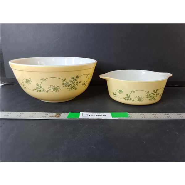 Pyrex Shenandoah Bowl 8.75" Diameter & Casserole Dish- No Lid