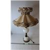 Image 1 : Milk Glass & Wood Lamp with Ruffled Shade- Powers On 30", Cannot Ship