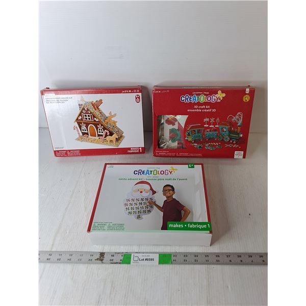 (3) Christmas Kits-Gingerbread House, Santa Advent, 3D Craft- Appear New