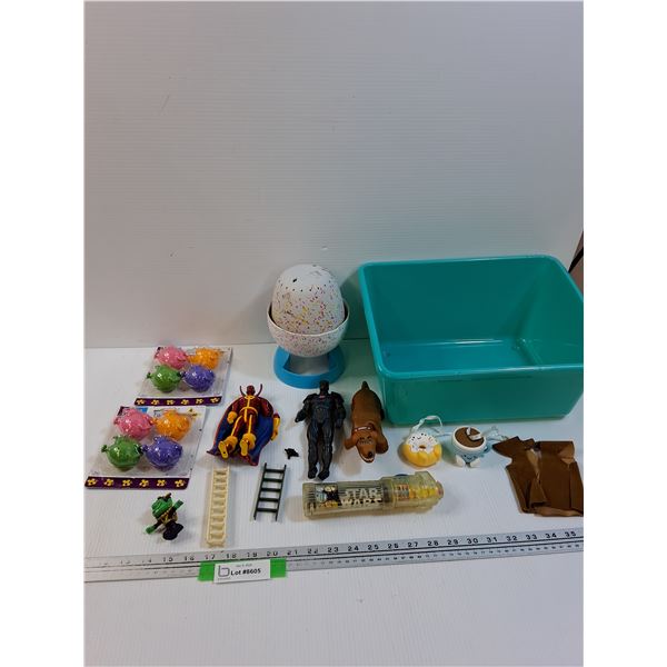 (2) Pooh Tiger Bouncy Balls, Star Wars LightSaber - Some Wear, Batman, Misc