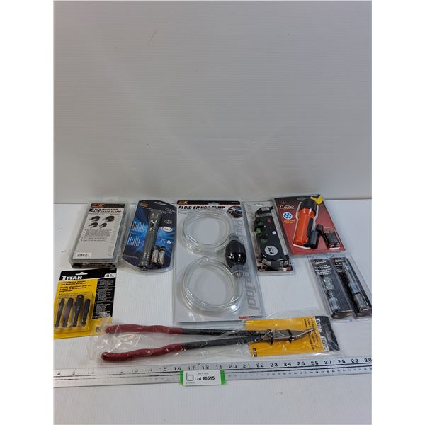 Tool Lot: Cable Clamps, Magnetic Bit Holders, Long Nose Pliers, Level, Misc