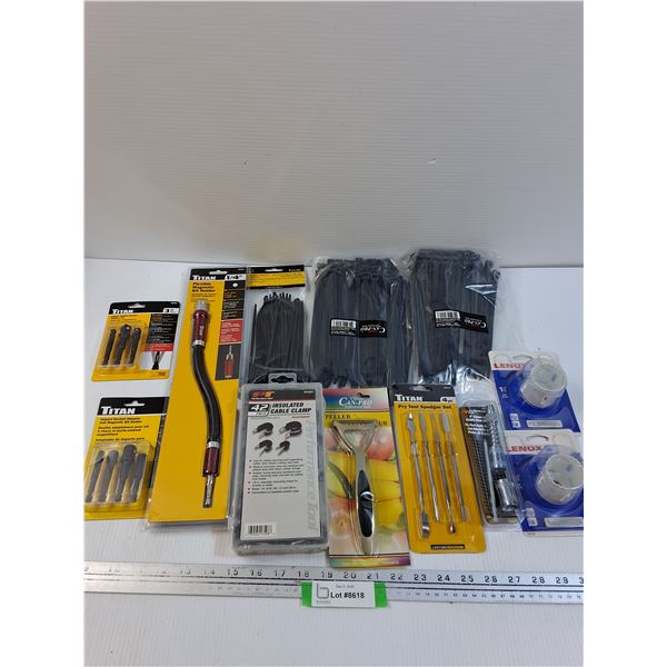 Tool Lot: Socket Bit Sets, Zip Ties, Hole Saw Bits, Misc