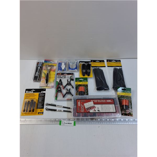 Tool Lot: Snap Ring Pliers, Air Pressure Gauges, Heat Shrink, Bit Sets, Misc
