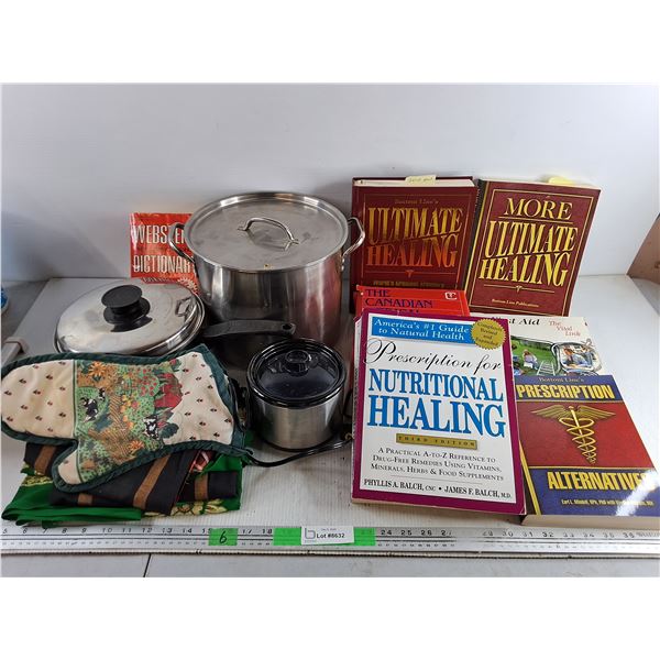 Cooking Pots with Lid, Assorted Books, Oven Mitten, Electric Cooker Pot - As Is