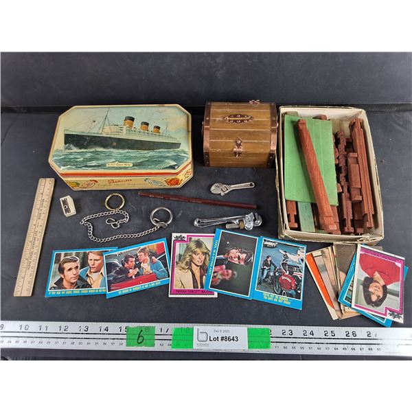 Wooden Ruler, Miniature Wrenches, Jewelry Box, Pencil Sharpener, Trading Cards, Misc