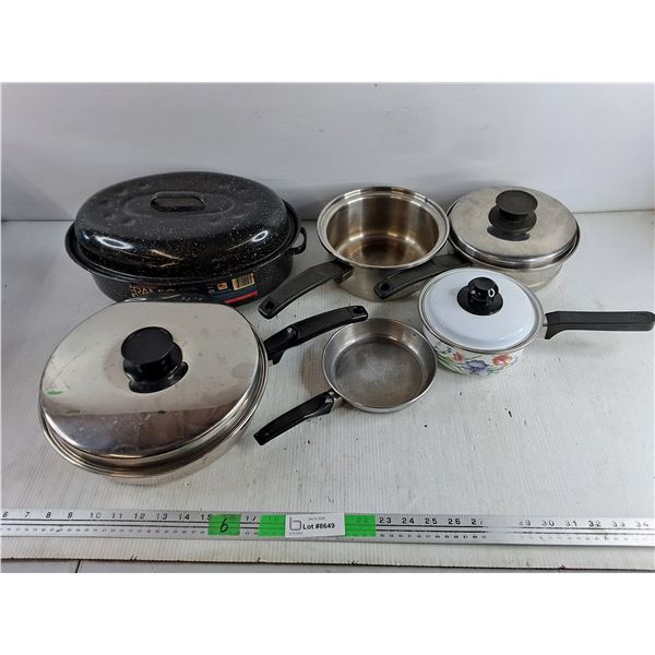 Assorted Cooking Pots with Lids, Rotisserie Roaster with Lid