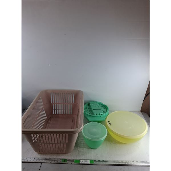 Tupperware 3 Piece Grater, Bowls with Lids, Laundry Basket 16" x 22" x 11", Cannot Ship