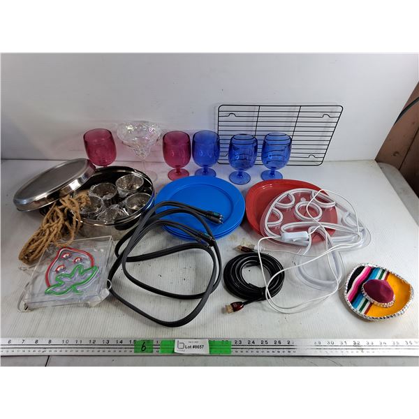 Plastic Goblets, Plastic Dining Plates, HDMI & TV Cables, Light Up Decor, Misc