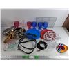 Image 1 : Plastic Goblets, Plastic Dining Plates, HDMI & TV Cables, Light Up Decor, Misc