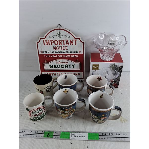 Important Notice from Santa Wall Decor, Mikasa Footed Bowl, Ceramic Mugs