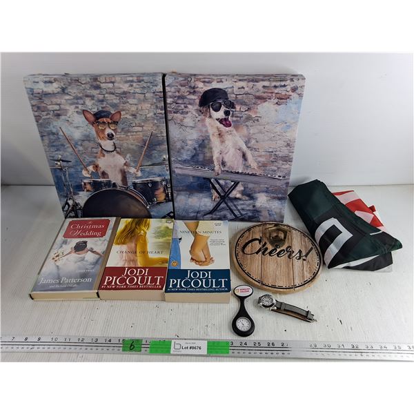 Wall Art Prints 14" x 11", Pilsner Flag, Watches, Wall Mounted Bottle Opener, Books