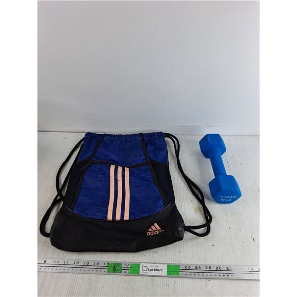 Adidas Drawstring Bag, 10 lb Dumbbell