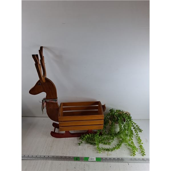 Wooden Christmas Sleigh Planter, Artificial Plant, Cannot Ship