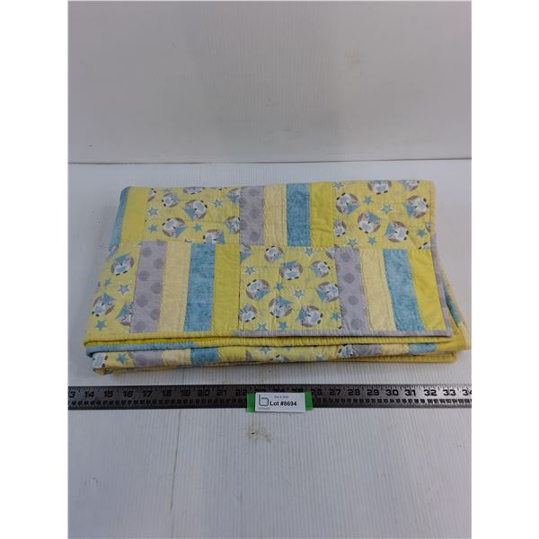 Hand Made Blue/Yellow Baby Blanket - 44" x 40"