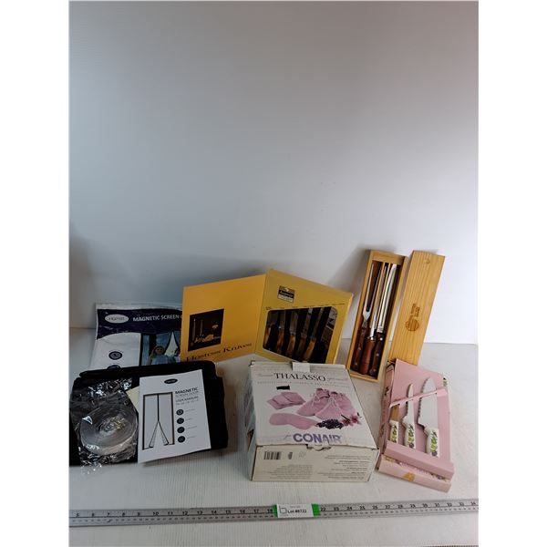 Various Knife Sets- Appearing NIB, Soothing SPA Set, Magnetic Screen Door- Appears NIB