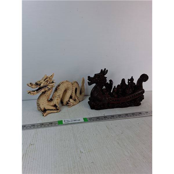 (2) Resin China Dragon Figurines Approx 10"x6" - Pick Up Preferred