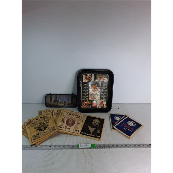 Coca-Cola Metal 1983 Calendar Tray,  Dodd's Almanac -1938-40, Dr. W. Chases Calendar Almanac 1931-52